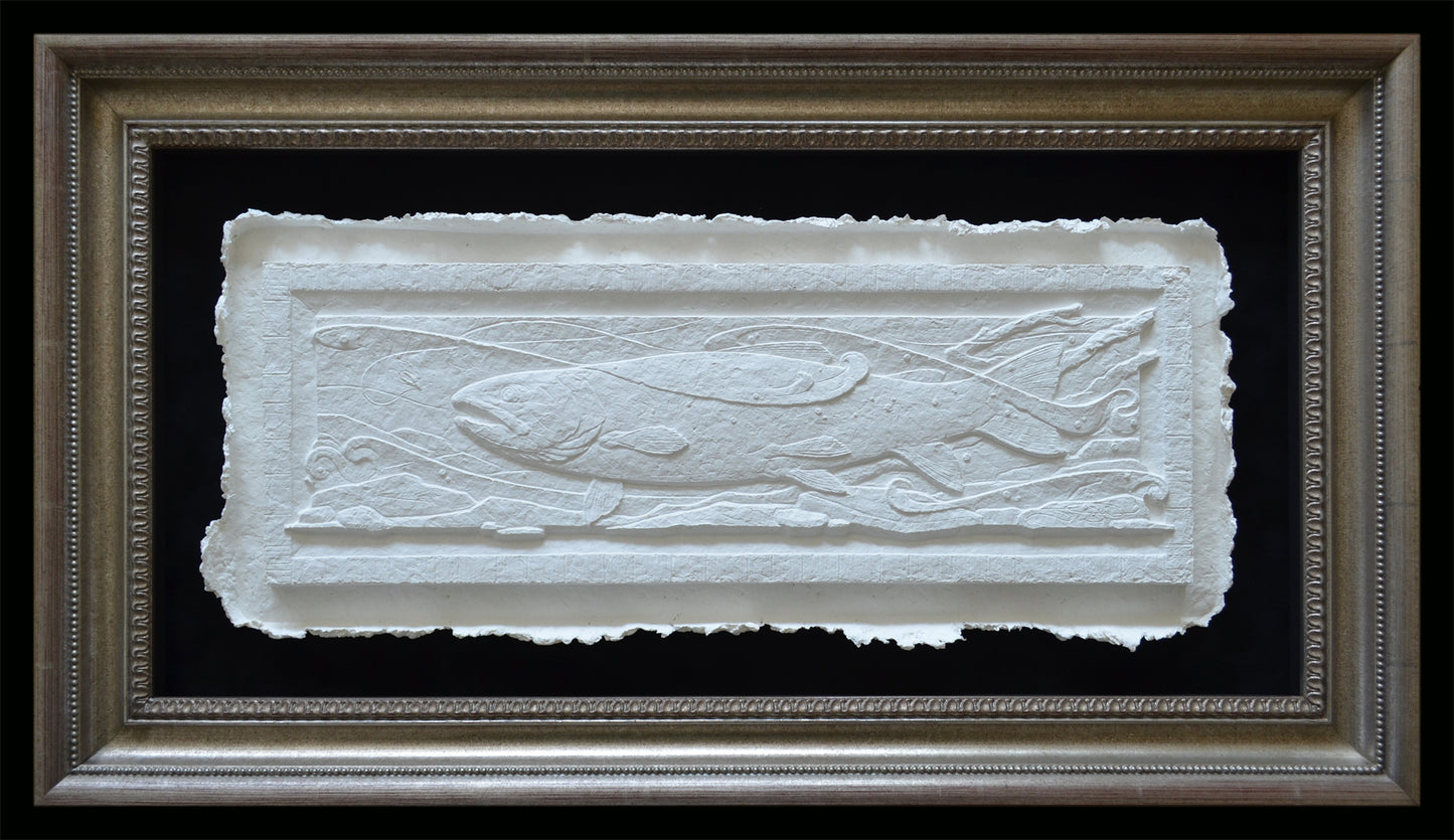 Bossing the Run - Brown Trout and Caddis Emerger | 6.5" x 18.5" x .75"| Edition # 1/50