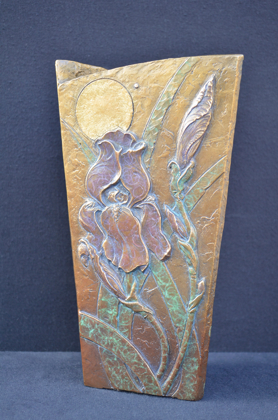 Sun, Moon Iris Garden - JD WELSH - bronze vase - 10 x 5.75"