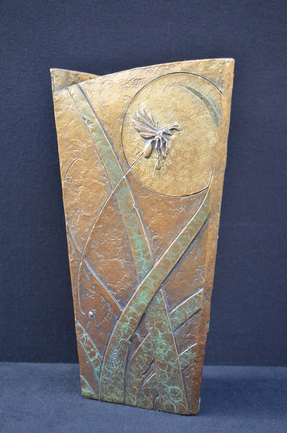 Sun, Moon Iris Garden - JD WELSH - bronze vase - 10 x 5.75"