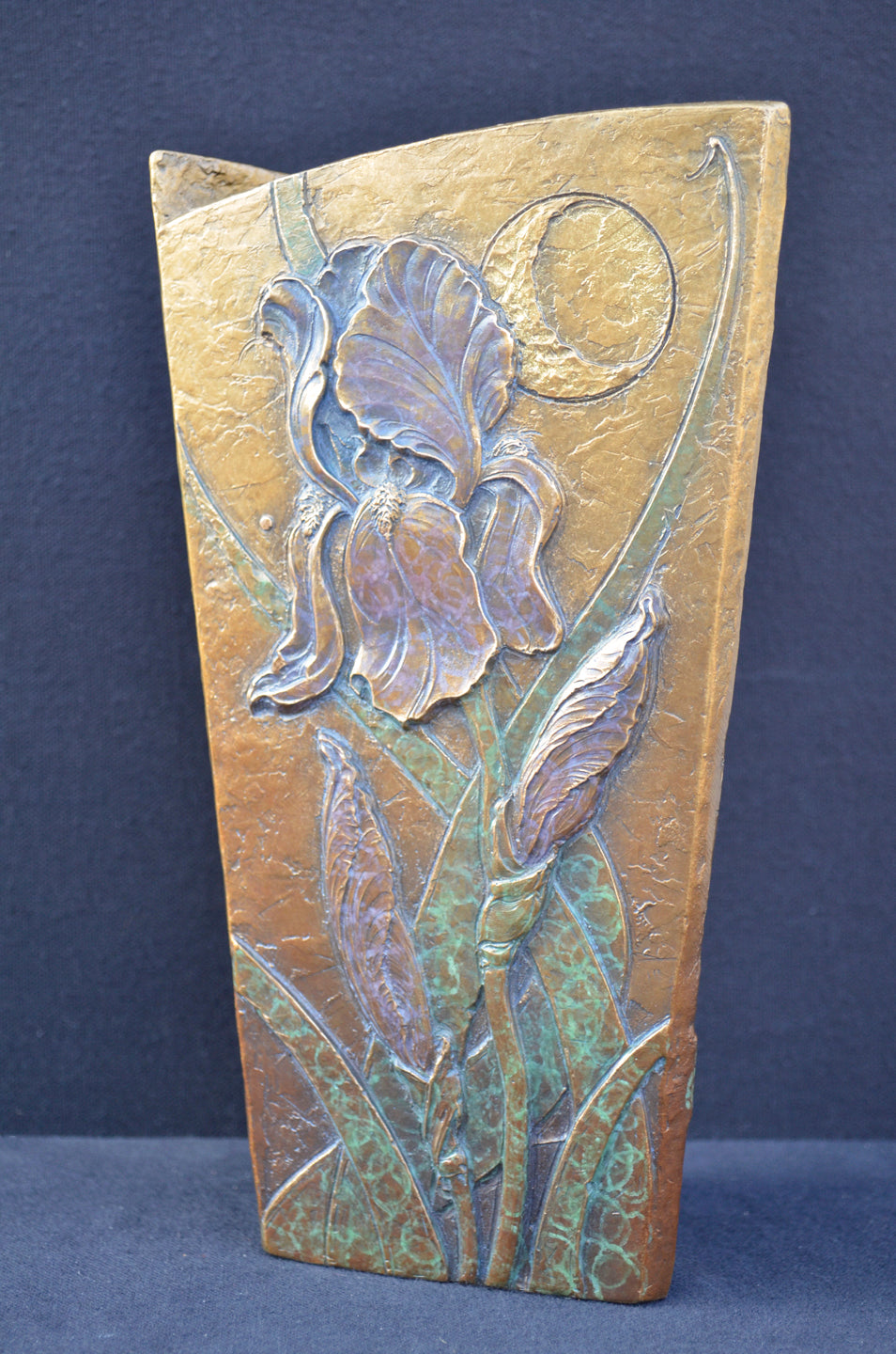 Sun, Moon Iris Garden - JD WELSH - bronze vase - 10 x 5.75"
