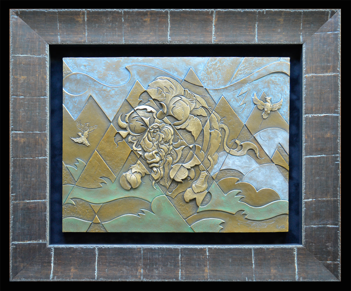 Thunder, Hooves and Prairie Chickens - A Grassland Percussive - JD WELSH - low relief bronze - 14.75 x 17.75"
