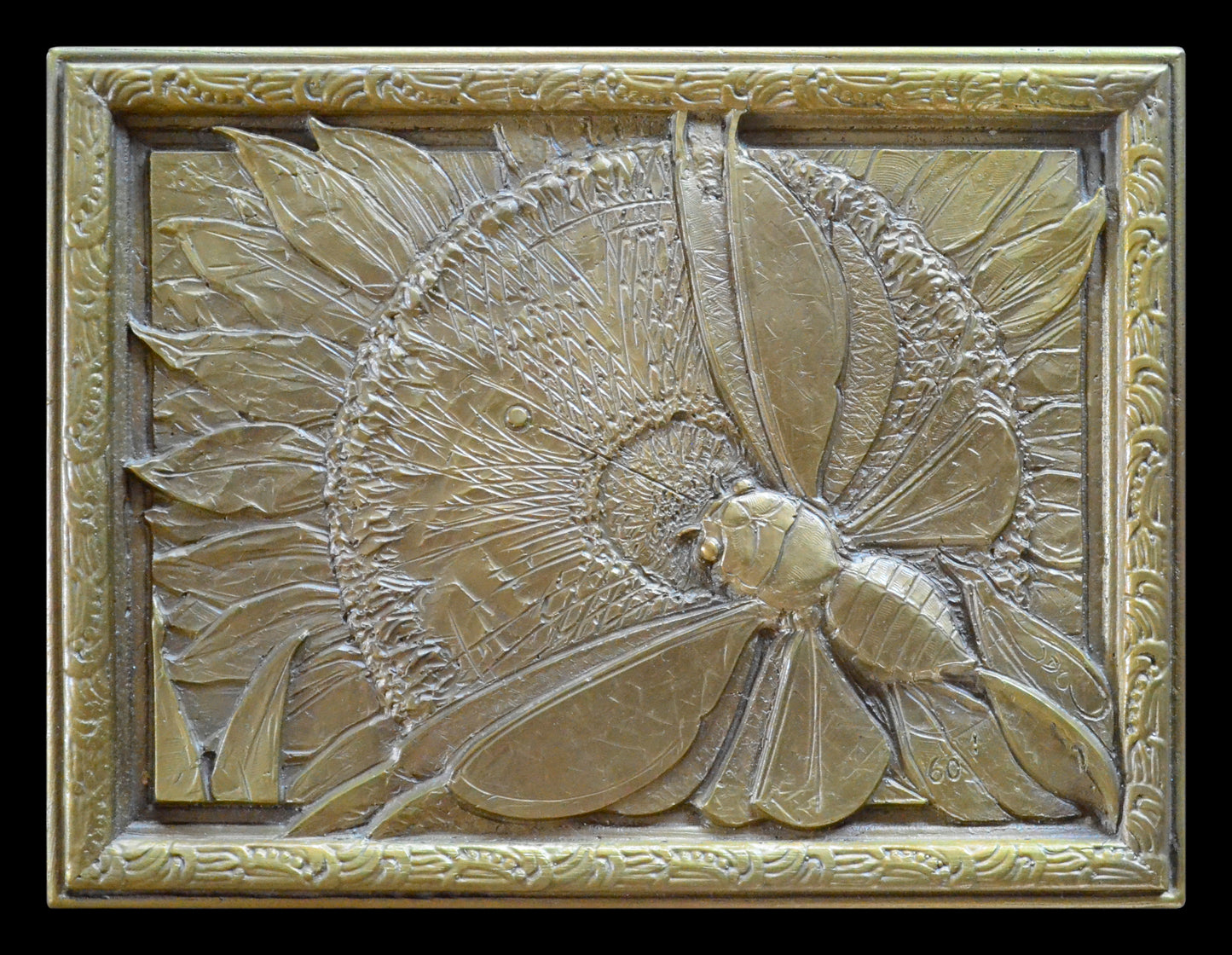 Turning Towards Autumn - Cicada and Sunflower - JD WELSH - low relief bronze - 6" x 8"